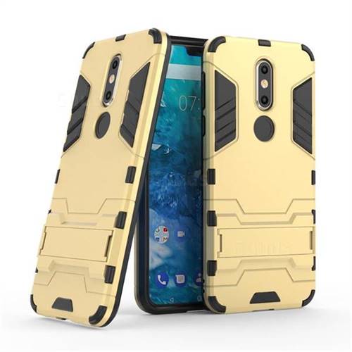 Armor Premium Tactical Grip Kickstand Shockproof Dual Layer Rugged Hard Cover for Nokia 7.1 - Golden