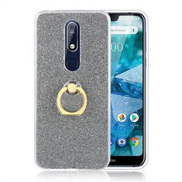 Luxury Soft TPU Glitter Back Ring Cover with 360 Rotate Finger Holder Buckle for Nokia 7.1 - Black