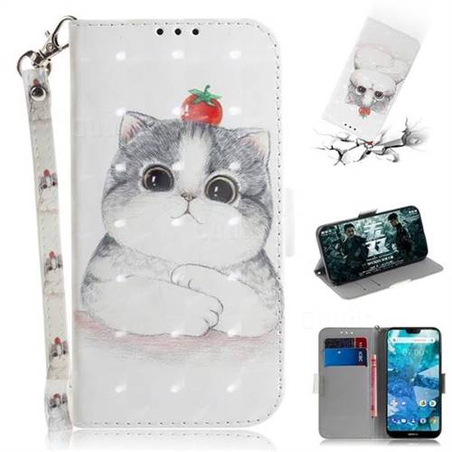 Cute Tomato Cat 3D Painted Leather Wallet Phone Case for Nokia 7.1