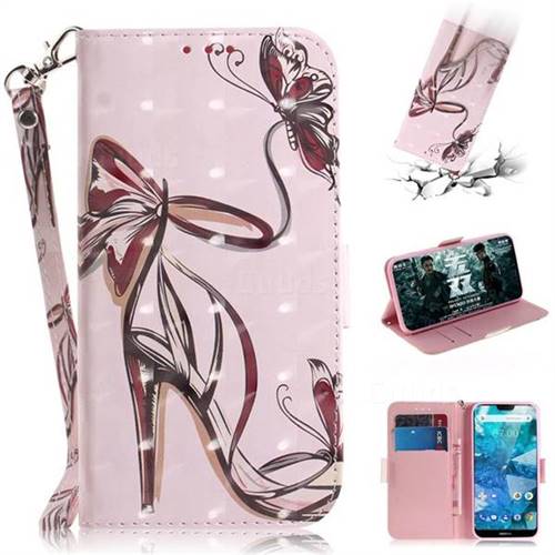Butterfly High Heels 3D Painted Leather Wallet Phone Case for Nokia 7.1