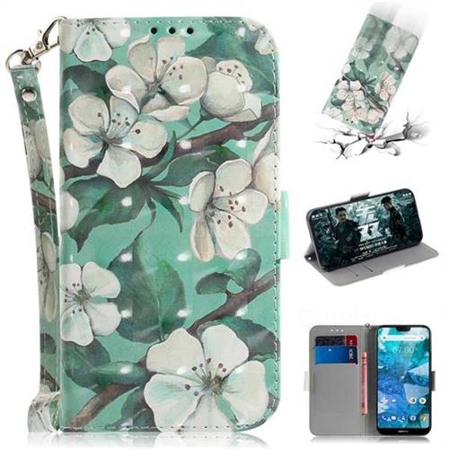 Watercolor Flower 3D Painted Leather Wallet Phone Case for Nokia 7.1