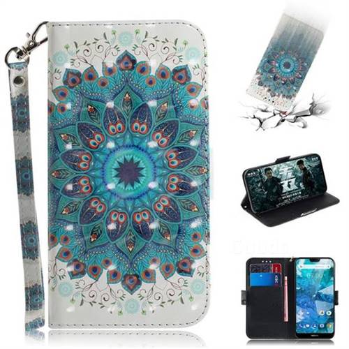 Peacock Mandala 3D Painted Leather Wallet Phone Case for Nokia 7.1