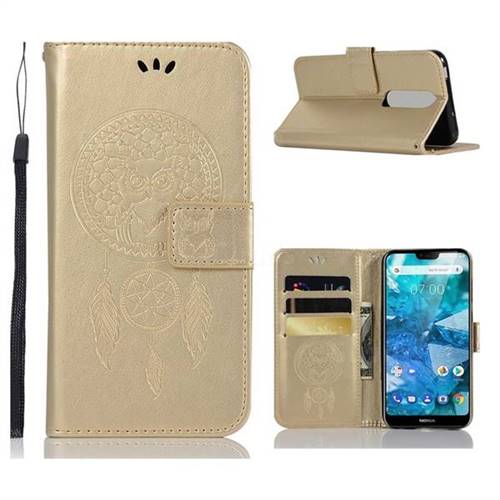 Intricate Embossing Owl Campanula Leather Wallet Case for Nokia 7.1 - Champagne