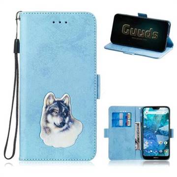 Retro Leather Phone Wallet Case with Aluminum Alloy Patch for Nokia 7.1 - Light Blue