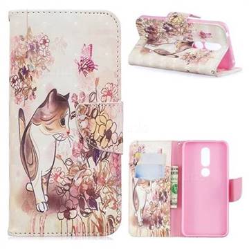 Flower Butterfly Cat 3D Painted Leather Wallet Phone Case for Nokia 7.1