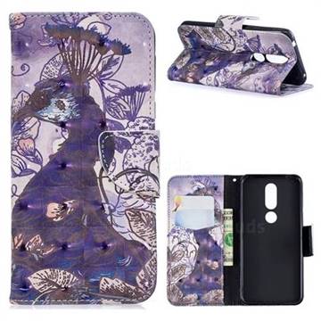 Purple Peacock 3D Painted Leather Wallet Phone Case for Nokia 7.1