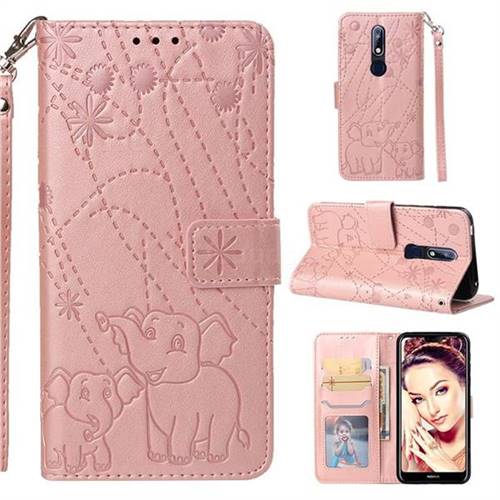 Embossing Fireworks Elephant Leather Wallet Case for Nokia 7.1 - Rose Gold