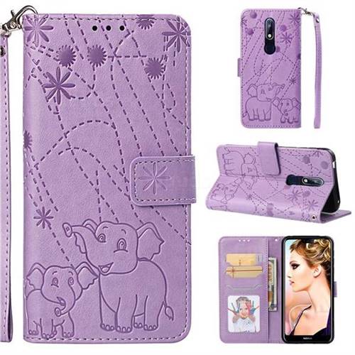 Embossing Fireworks Elephant Leather Wallet Case for Nokia 7.1 - Purple