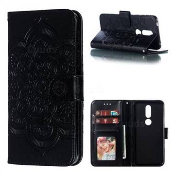 Intricate Embossing Datura Solar Leather Wallet Case for Nokia 7.1 - Black