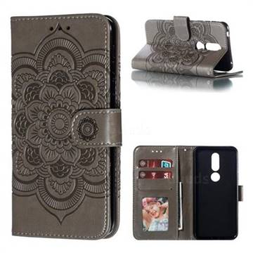 Intricate Embossing Datura Solar Leather Wallet Case for Nokia 7.1 - Gray