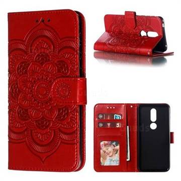 Intricate Embossing Datura Solar Leather Wallet Case for Nokia 7.1 - Red