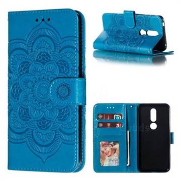Intricate Embossing Datura Solar Leather Wallet Case for Nokia 7.1 - Blue