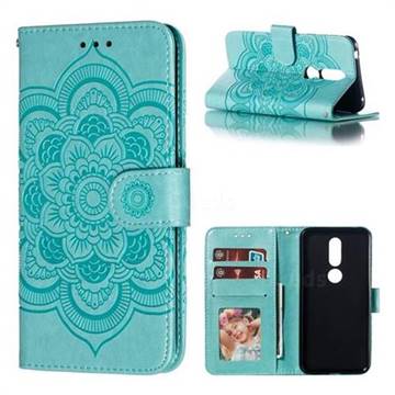 Intricate Embossing Datura Solar Leather Wallet Case for Nokia 7.1 - Green