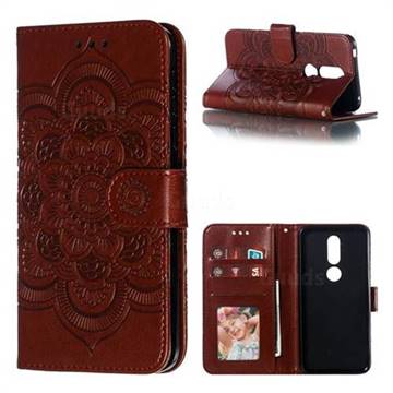 Intricate Embossing Datura Solar Leather Wallet Case for Nokia 7.1 - Brown