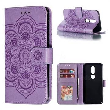 Intricate Embossing Datura Solar Leather Wallet Case for Nokia 7.1 - Purple