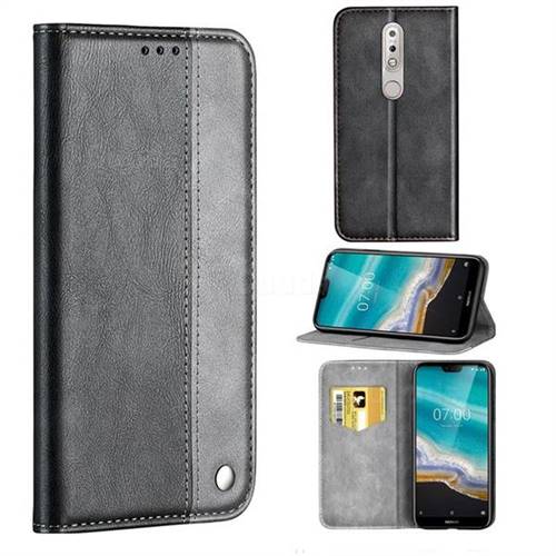 Classic Business Ultra Slim Magnetic Sucking Stitching Flip Cover for Nokia 7.1 - Silver Gray