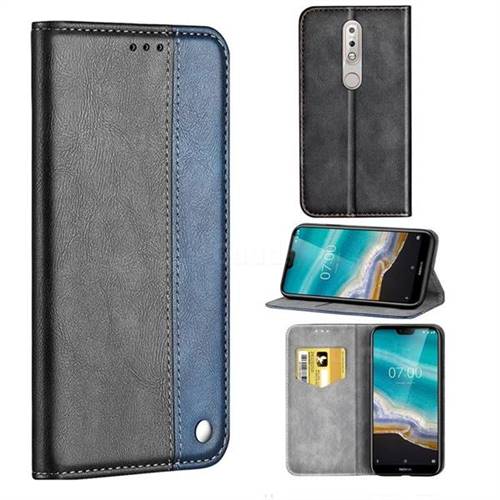 Classic Business Ultra Slim Magnetic Sucking Stitching Flip Cover for Nokia 7.1 - Blue