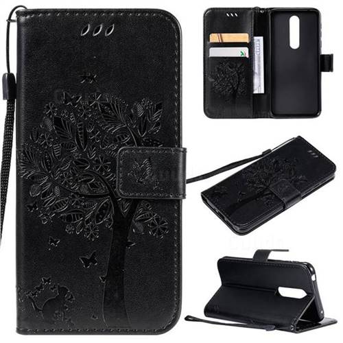Embossing Butterfly Tree Leather Wallet Case for Nokia 7.1 - Black