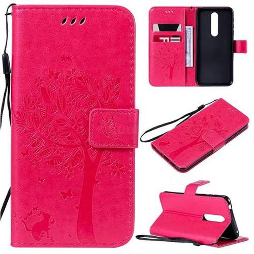 Embossing Butterfly Tree Leather Wallet Case for Nokia 7.1 - Rose