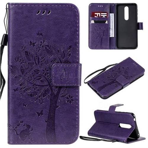 Embossing Butterfly Tree Leather Wallet Case for Nokia 7.1 - Purple