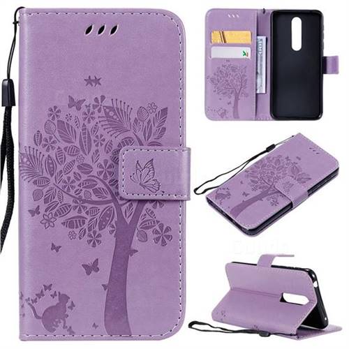 Embossing Butterfly Tree Leather Wallet Case for Nokia 7.1 - Violet