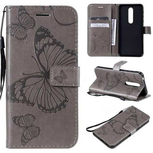Embossing 3D Butterfly Leather Wallet Case for Nokia 7.1 - Gray