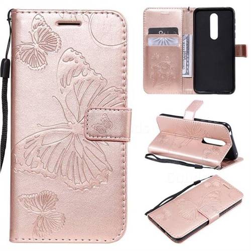 Embossing 3D Butterfly Leather Wallet Case for Nokia 7.1 - Rose Gold
