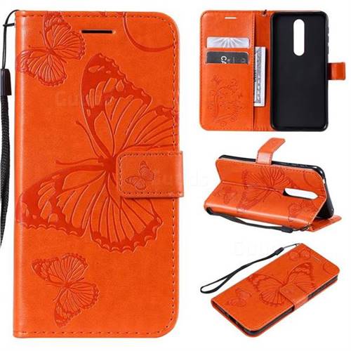 Embossing 3D Butterfly Leather Wallet Case for Nokia 7.1 - Orange