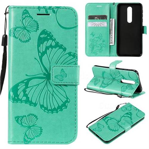 Embossing 3D Butterfly Leather Wallet Case for Nokia 7.1 - Green