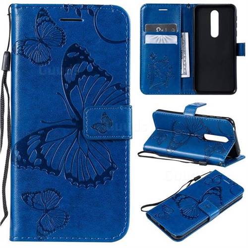 Embossing 3D Butterfly Leather Wallet Case for Nokia 7.1 - Blue