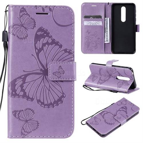 Embossing 3D Butterfly Leather Wallet Case for Nokia 7.1 - Purple