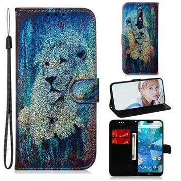 White Lion Laser Shining Leather Wallet Phone Case for Nokia 7.1