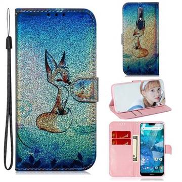 Cute Fox Laser Shining Leather Wallet Phone Case for Nokia 7.1