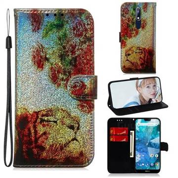Tiger Rose Laser Shining Leather Wallet Phone Case for Nokia 7.1