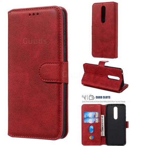 Retro Calf Matte Leather Wallet Phone Case for Nokia 7.1 - Red