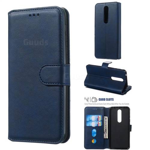 Retro Calf Matte Leather Wallet Phone Case for Nokia 7.1 - Blue