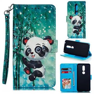 Cute Panda 3D Painted Leather Phone Wallet Case for Nokia 7.1