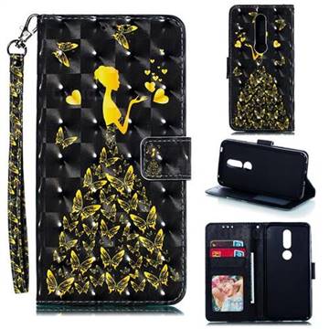 Golden Butterfly Girl 3D Painted Leather Phone Wallet Case for Nokia 7.1