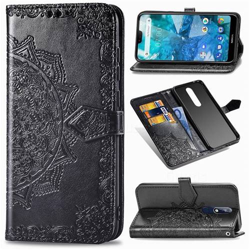 Embossing Imprint Mandala Flower Leather Wallet Case for Nokia 7.1 - Black