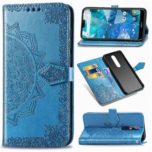 Embossing Imprint Mandala Flower Leather Wallet Case for Nokia 7.1 - Blue