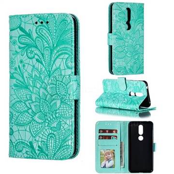 Intricate Embossing Lace Jasmine Flower Leather Wallet Case for Nokia 7.1 - Green