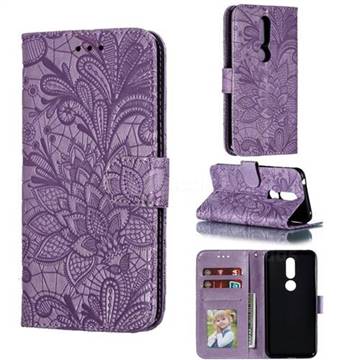 Intricate Embossing Lace Jasmine Flower Leather Wallet Case for Nokia 7.1 - Purple
