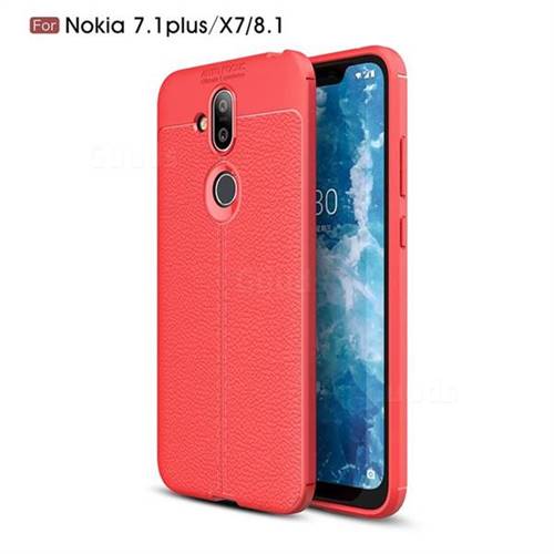 Luxury Auto Focus Litchi Texture Silicone TPU Back Cover for Nokia 8.1 (Nokia X7) - Red