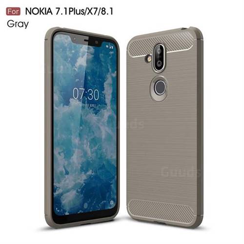 Luxury Carbon Fiber Brushed Wire Drawing Silicone TPU Back Cover for Nokia 8.1 (Nokia X7) - Gray