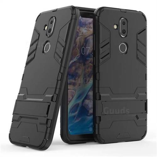 Armor Premium Tactical Grip Kickstand Shockproof Dual Layer Rugged Hard Cover for Nokia 8.1 (Nokia X7) - Black
