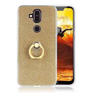 Luxury Soft TPU Glitter Back Ring Cover with 360 Rotate Finger Holder Buckle for Nokia 8.1 (Nokia X7) - Golden