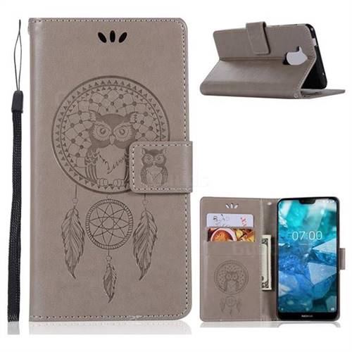 Intricate Embossing Owl Campanula Leather Wallet Case for Nokia 8.1 (Nokia X7) - Grey