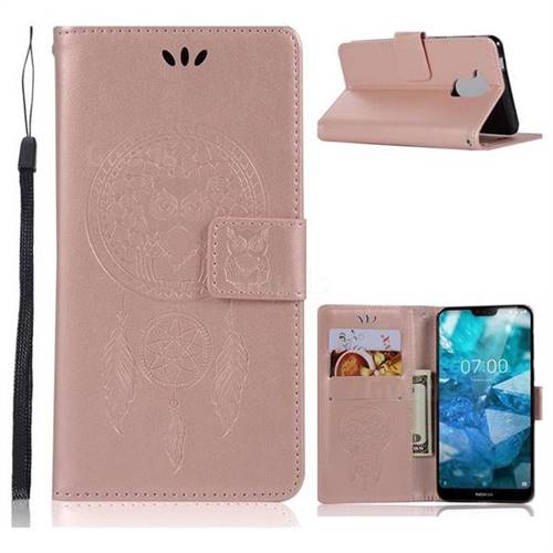 Intricate Embossing Owl Campanula Leather Wallet Case for Nokia 8.1 (Nokia X7) - Rose Gold
