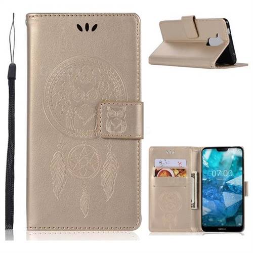 Intricate Embossing Owl Campanula Leather Wallet Case for Nokia 8.1 (Nokia X7) - Champagne