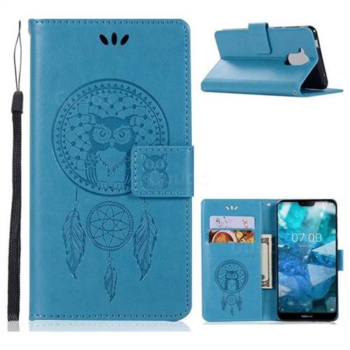 Intricate Embossing Owl Campanula Leather Wallet Case for Nokia 8.1 (Nokia X7) - Blue
